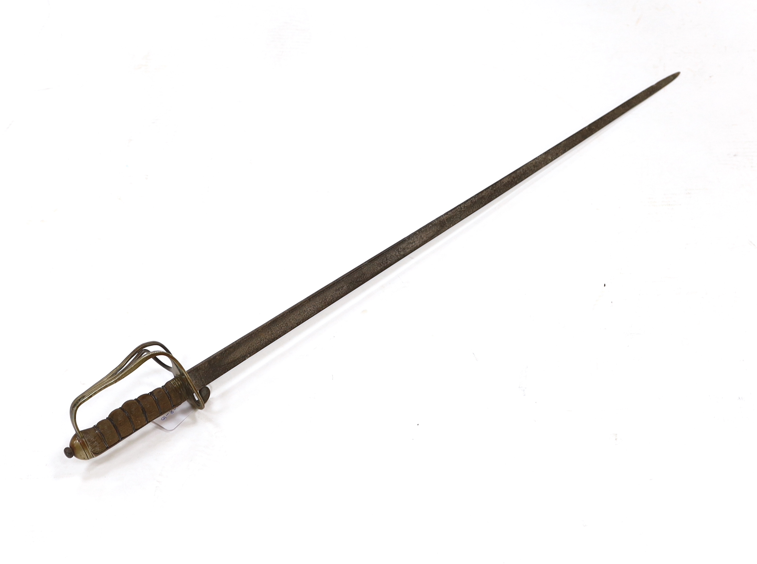 A World War I artillery officer’s sword with nickel guard, blade 82cm